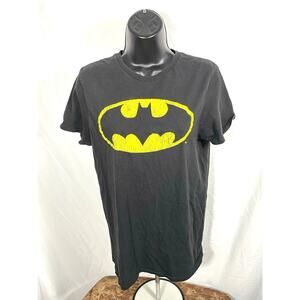 Batman Logo Tee Black Yellow Graphic Shirt Size S